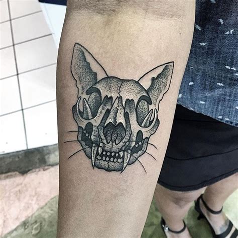 cat skull tattoo|More.